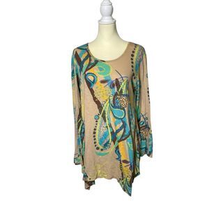 Fresh Produce Rio Long Sleeve Colorful Asymmetrical Tunic Top Women's Size M